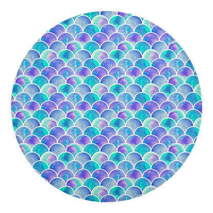 Sea Blue Mermaid Scales Pattern Print Round Blanket