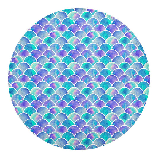 Sea Blue Mermaid Scales Pattern Print Round Blanket