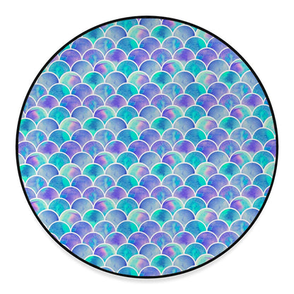 Sea Blue Mermaid Scales Pattern Print Round Floor Mat