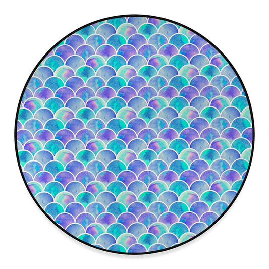 Sea Blue Mermaid Scales Pattern Print Round Floor Mat