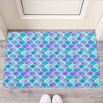 Sea Blue Mermaid Scales Pattern Print Rubber Doormat