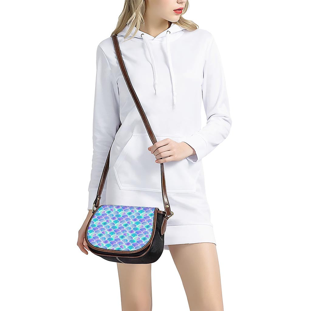 Sea Blue Mermaid Scales Pattern Print Saddle Bag