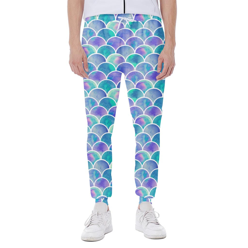 Sea Blue Mermaid Scales Pattern Print Scuba Joggers