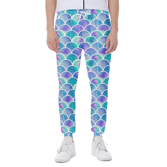 Sea Blue Mermaid Scales Pattern Print Scuba Joggers