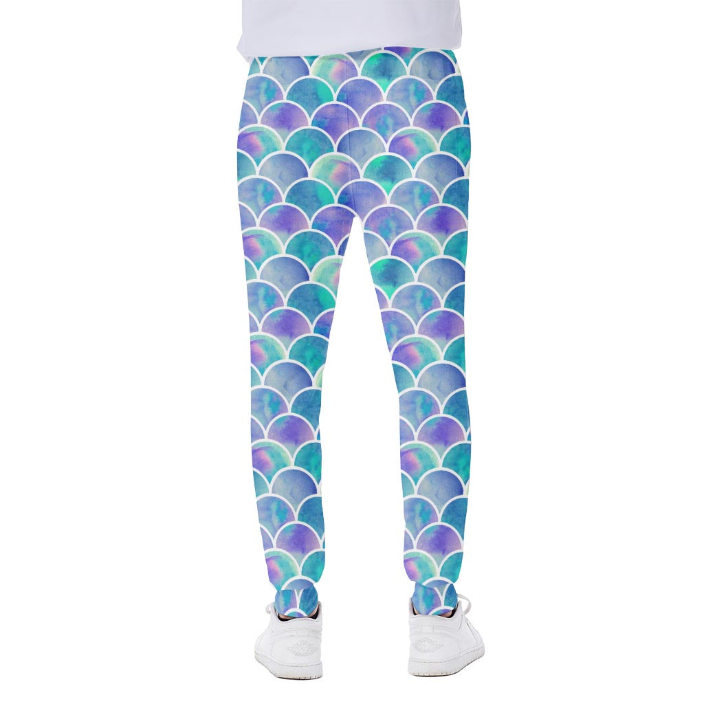 Sea Blue Mermaid Scales Pattern Print Scuba Joggers