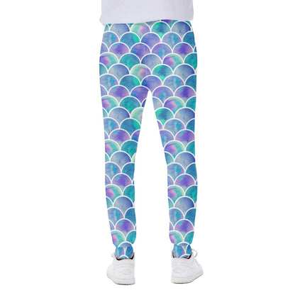 Sea Blue Mermaid Scales Pattern Print Scuba Joggers