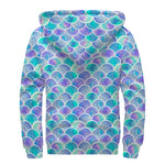 Sea Blue Mermaid Scales Pattern Print Sherpa Lined Zip Up Hoodie