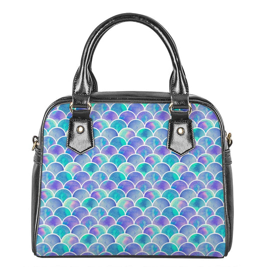 Sea Blue Mermaid Scales Pattern Print Shoulder Handbag