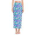 Sea Blue Mermaid Scales Pattern Print Side Slit Maxi Skirt