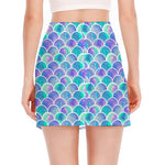 Sea Blue Mermaid Scales Pattern Print Side Slit Mini Skirt