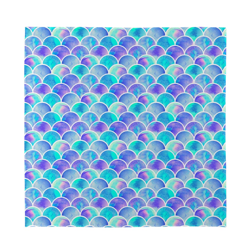 Sea Blue Mermaid Scales Pattern Print Silk Bandana