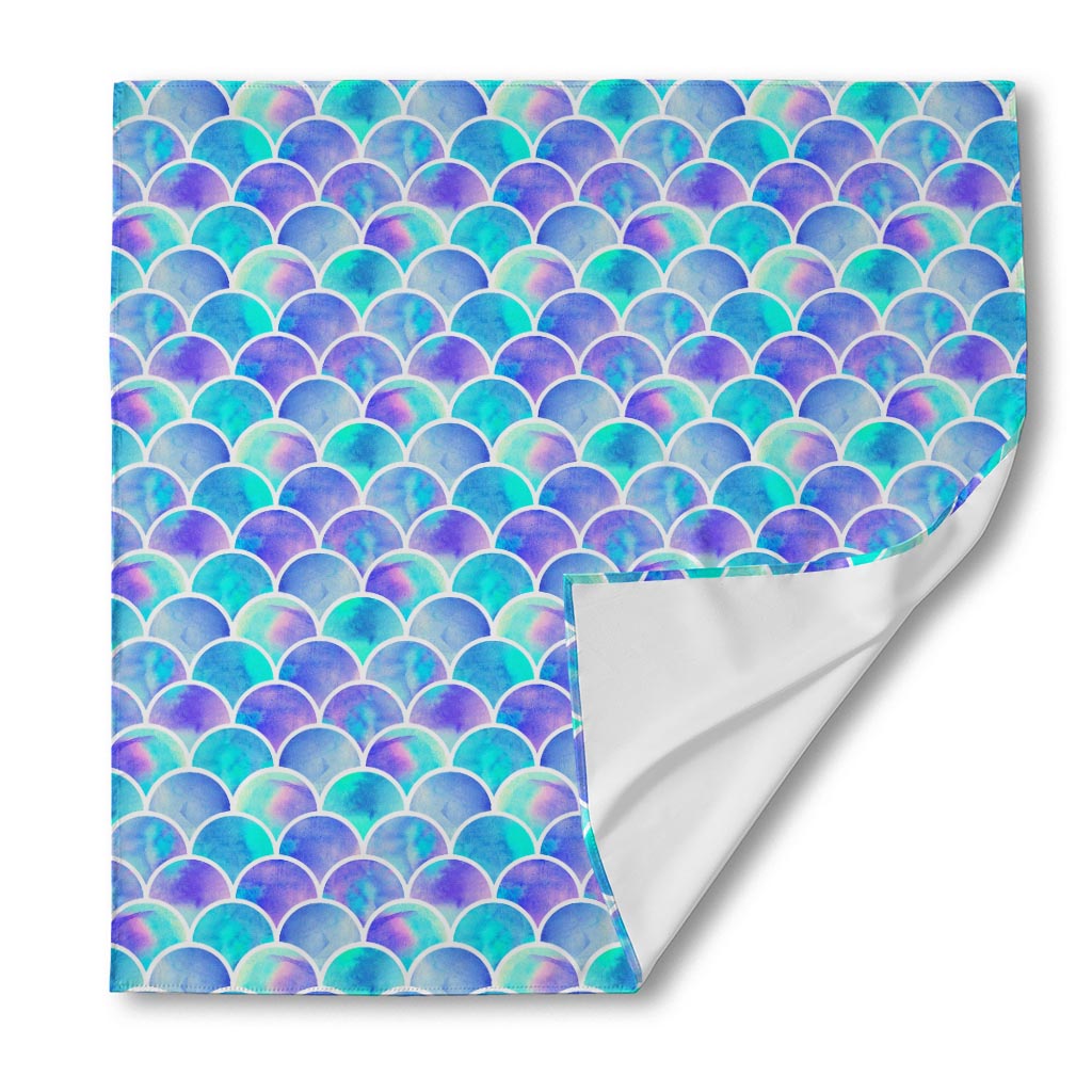 Sea Blue Mermaid Scales Pattern Print Silk Bandana