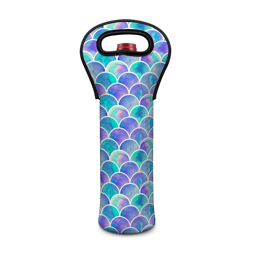 Sea Blue Mermaid Scales Pattern Print Single Neoprene Wine Tote
