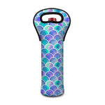 Sea Blue Mermaid Scales Pattern Print Single Neoprene Wine Tote