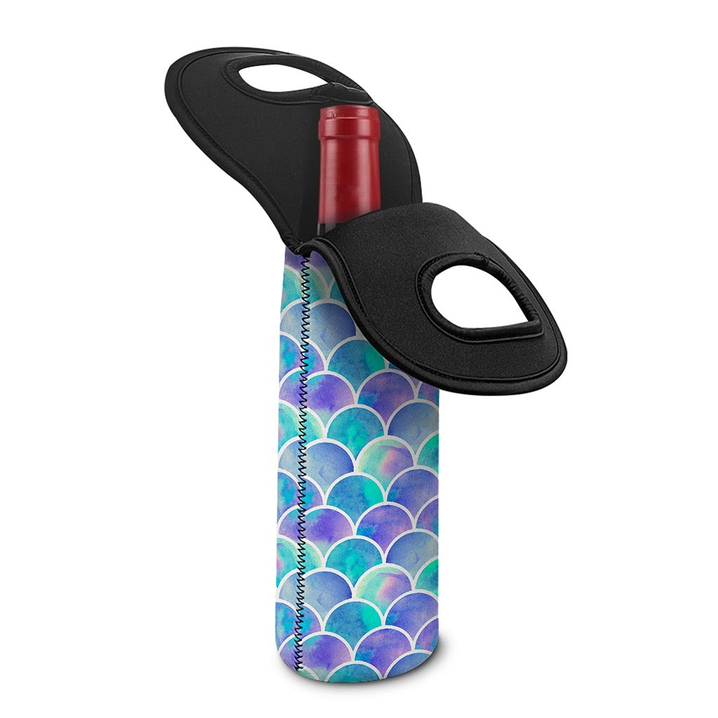Sea Blue Mermaid Scales Pattern Print Single Neoprene Wine Tote