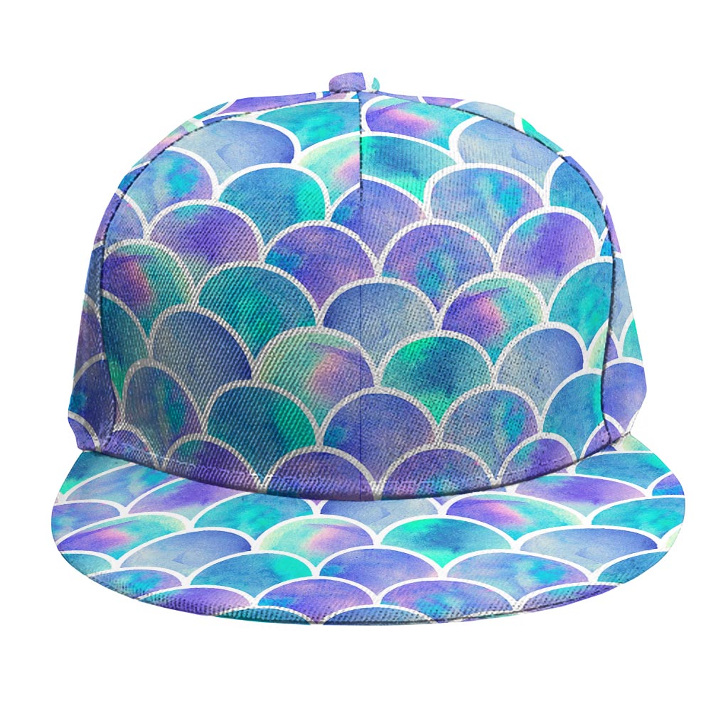 Sea Blue Mermaid Scales Pattern Print Snapback Cap