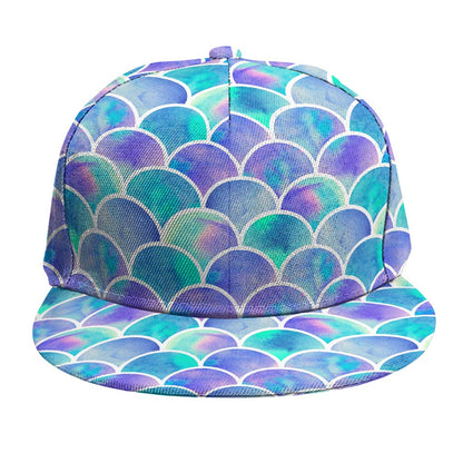 Sea Blue Mermaid Scales Pattern Print Snapback Cap