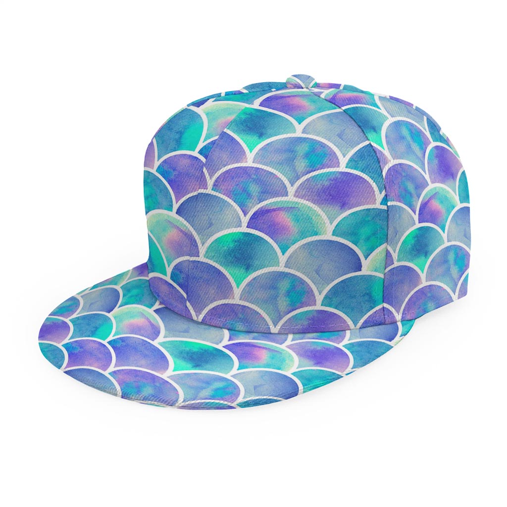 Sea Blue Mermaid Scales Pattern Print Snapback Cap