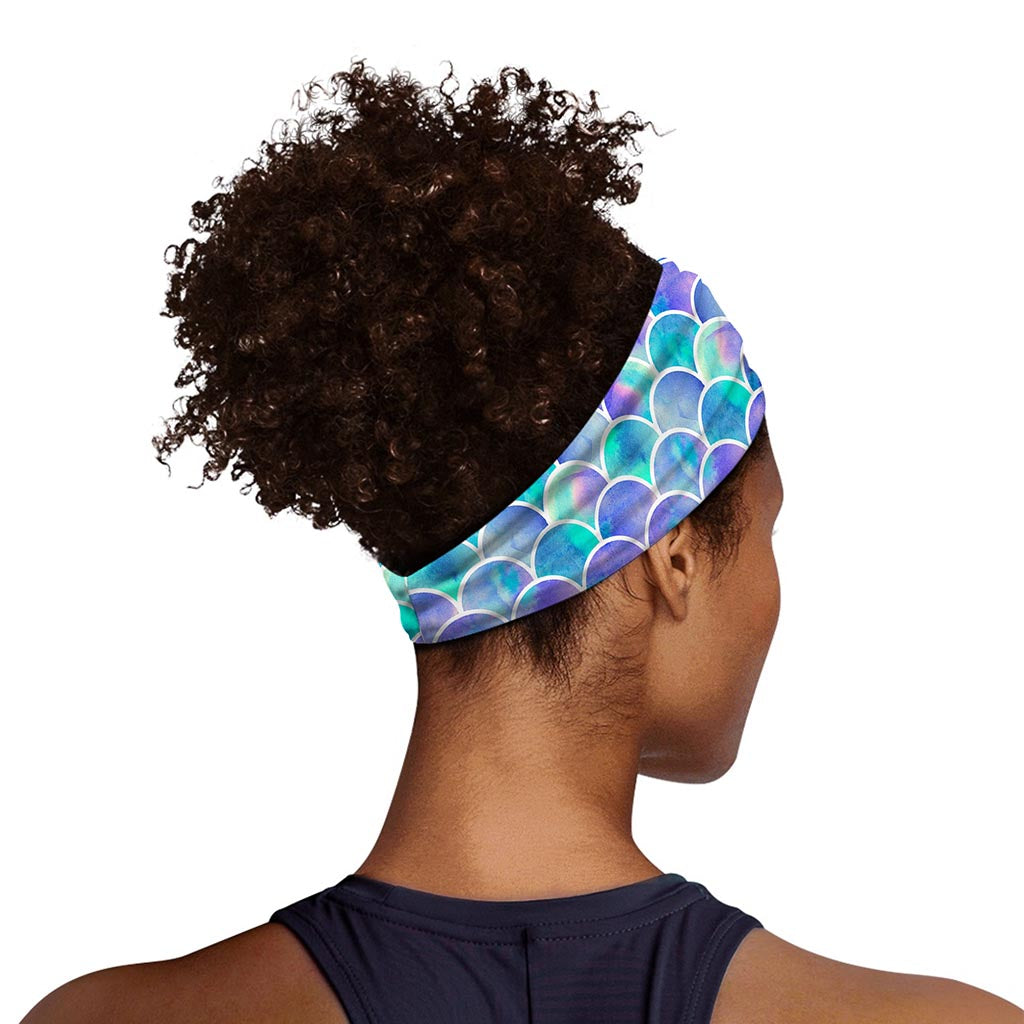 Sea Blue Mermaid Scales Pattern Print Sports Headband