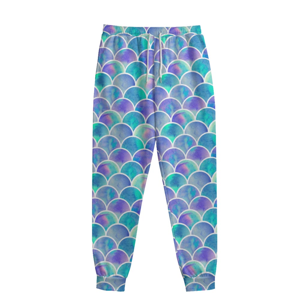 Sea Blue Mermaid Scales Pattern Print Sweatpants