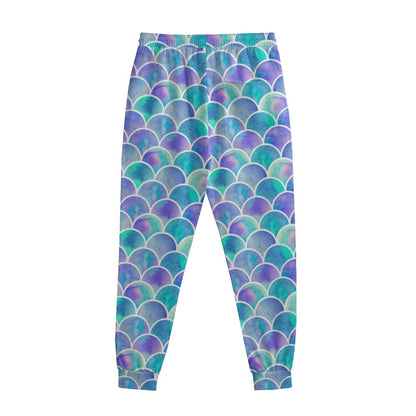 Sea Blue Mermaid Scales Pattern Print Sweatpants