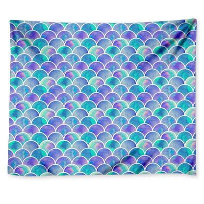 Sea Blue Mermaid Scales Pattern Print Tapestry