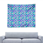 Sea Blue Mermaid Scales Pattern Print Tapestry