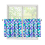 Sea Blue Mermaid Scales Pattern Print Tier Curtains