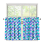 Sea Blue Mermaid Scales Pattern Print Tier Curtains
