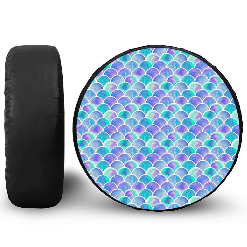 Sea Blue Mermaid Scales Pattern Print Tire Cover