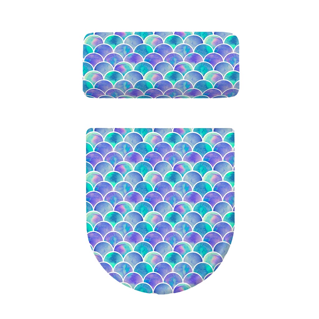Sea Blue Mermaid Scales Pattern Print Toilet Lid And Tank Cover Set