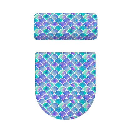 Sea Blue Mermaid Scales Pattern Print Toilet Lid And Tank Cover Set
