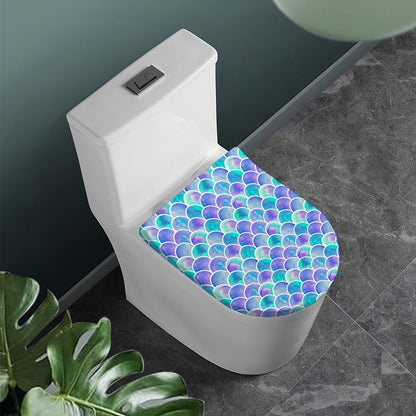 Sea Blue Mermaid Scales Pattern Print Toilet Lid Cover