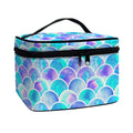 Sea Blue Mermaid Scales Pattern Print Travel Makeup Bag