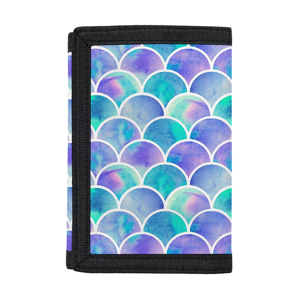 Sea Blue Mermaid Scales Pattern Print Trifold Wallet