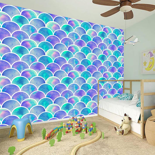 Sea Blue Mermaid Scales Pattern Print Wall Sticker