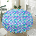 Sea Blue Mermaid Scales Pattern Print Waterproof Round Tablecloth