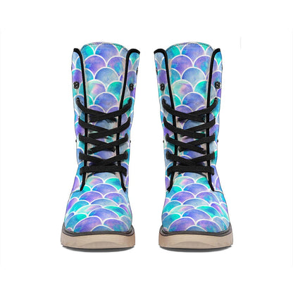 Sea Blue Mermaid Scales Pattern Print Winter Boots