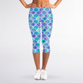 Sea Blue Mermaid Scales Pattern Print Women's Capri Leggings