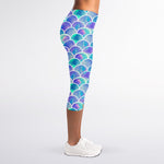 Sea Blue Mermaid Scales Pattern Print Women's Capri Leggings