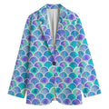Sea Blue Mermaid Scales Pattern Print Women's Cotton Blazer