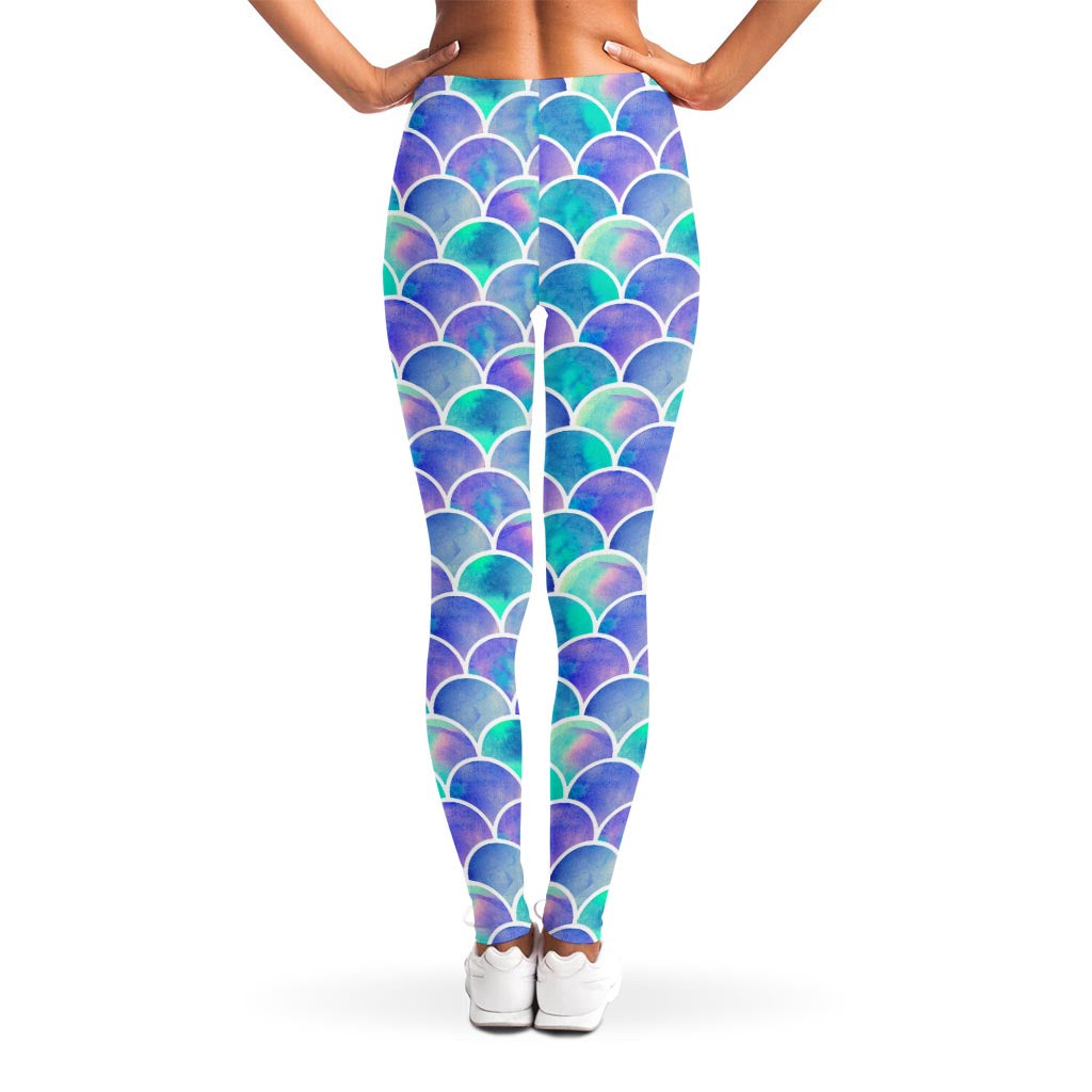 Sea Blue Mermaid Scales Pattern Print Women's Leggings