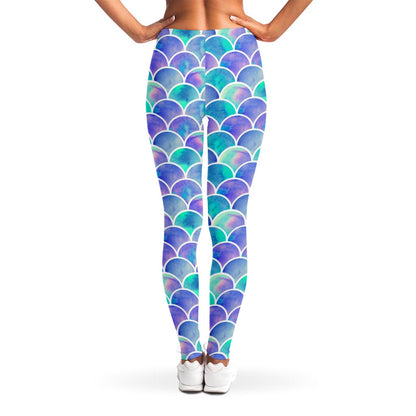 Sea Blue Mermaid Scales Pattern Print Women's Leggings