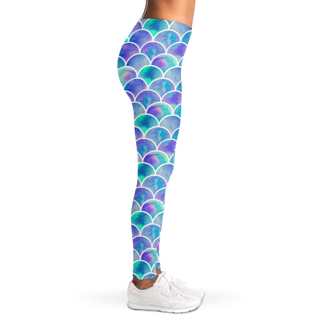 Sea Blue Mermaid Scales Pattern Print Women's Leggings