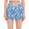 Sea Blue Mermaid Scales Pattern Print Women's Split Running Shorts