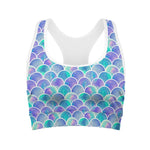 Sea Blue Mermaid Scales Pattern Print Women's Sports Bra