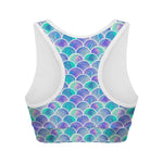 Sea Blue Mermaid Scales Pattern Print Women's Sports Bra