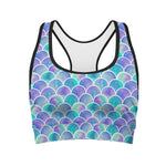 Sea Blue Mermaid Scales Pattern Print Women's Sports Bra