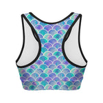 Sea Blue Mermaid Scales Pattern Print Women's Sports Bra