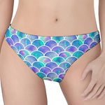 Sea Blue Mermaid Scales Pattern Print Women's Thong